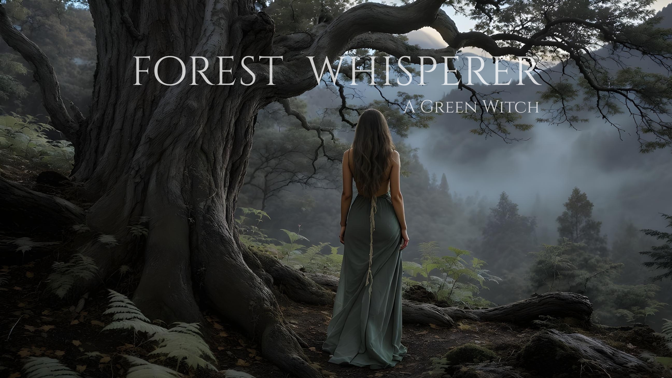 Forest Whisper A Green Witch Standing on a mountain forest