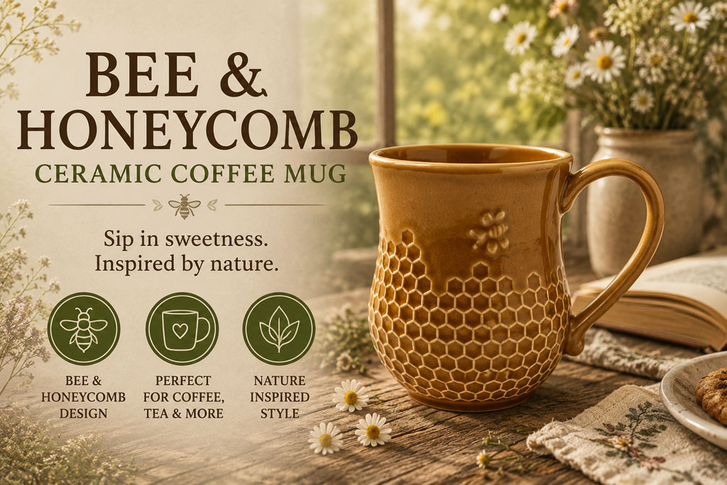 Bee and Honeycomb ceramic coffee mug