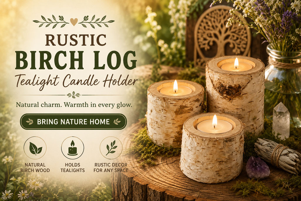 Rustic upright Birch Log Candle Holders