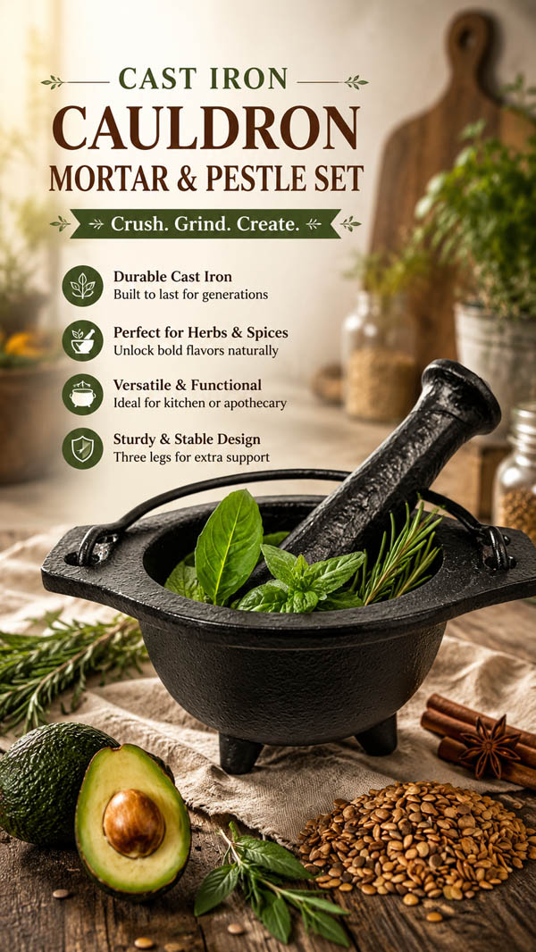 Cauldron Mortar and Pestle set Cast iron